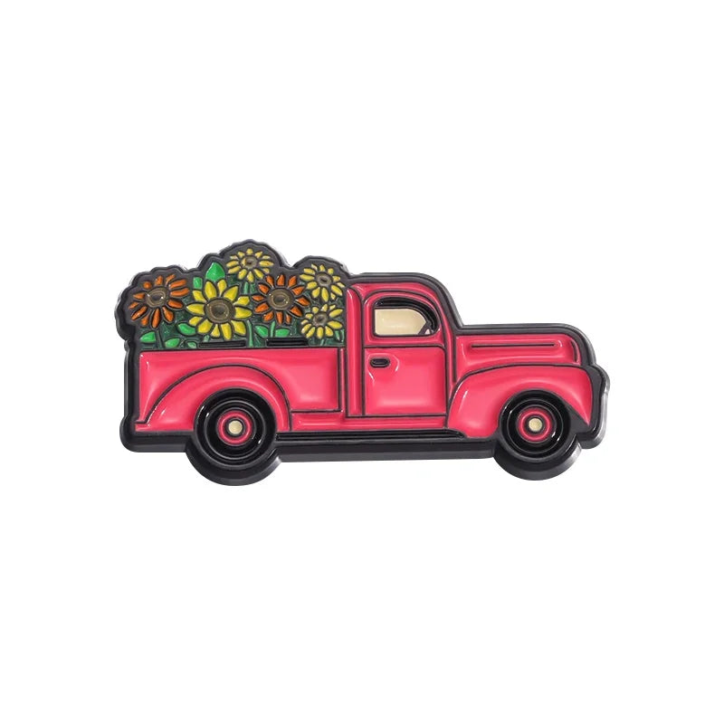 Whimsical Break Enamel Pin Set with Floral Bicycle and Watering Can Designs for Backpacks and Parties