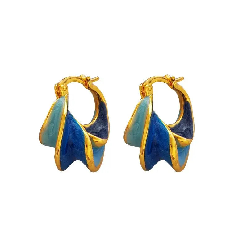 New Trendy Enamel Blue Metal Small Hoop Earrings for Women e1709lan