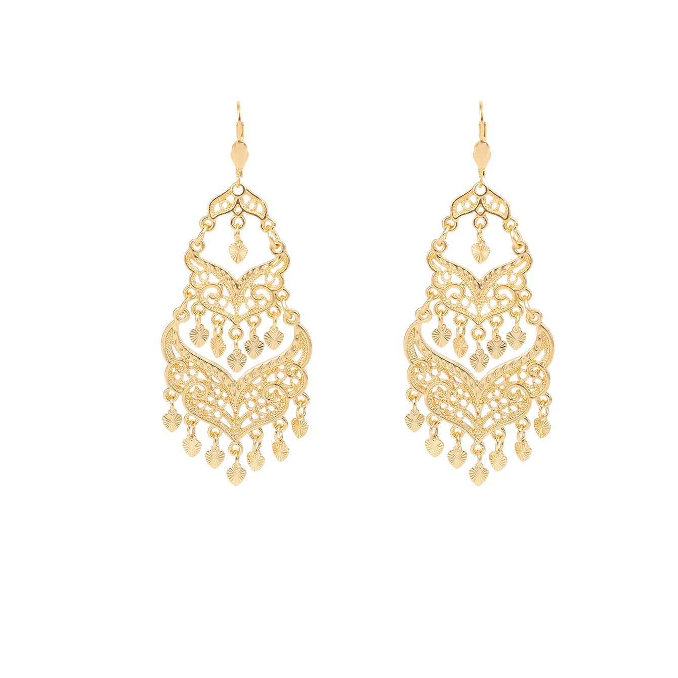 Moroccan Style Heart Pendant Hollow Drop Earrings for Women Wedding Jewelry