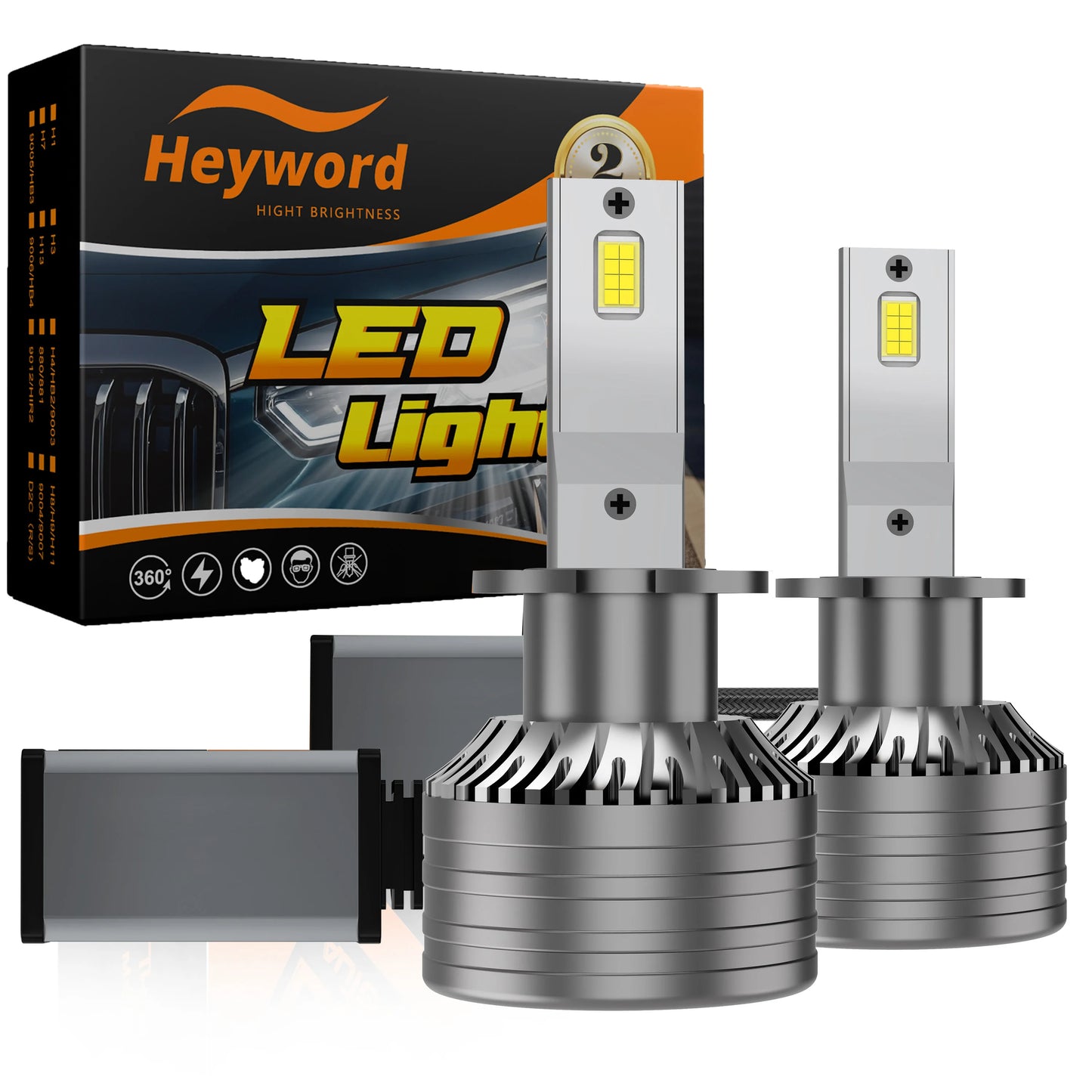 Heyword 2Pcs 4300K Canbus Led Headlight Bulbs H7 H4 H11