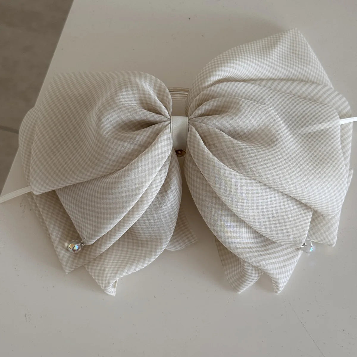 Girls Big Bow Hair Clips Barrettes Pearls Knotted Plaid
