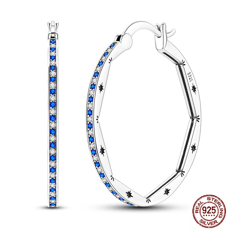Blue Zircon 925 Sterling Silver Hoop Earrings Star Moon Butterfly Jewelry LTE435