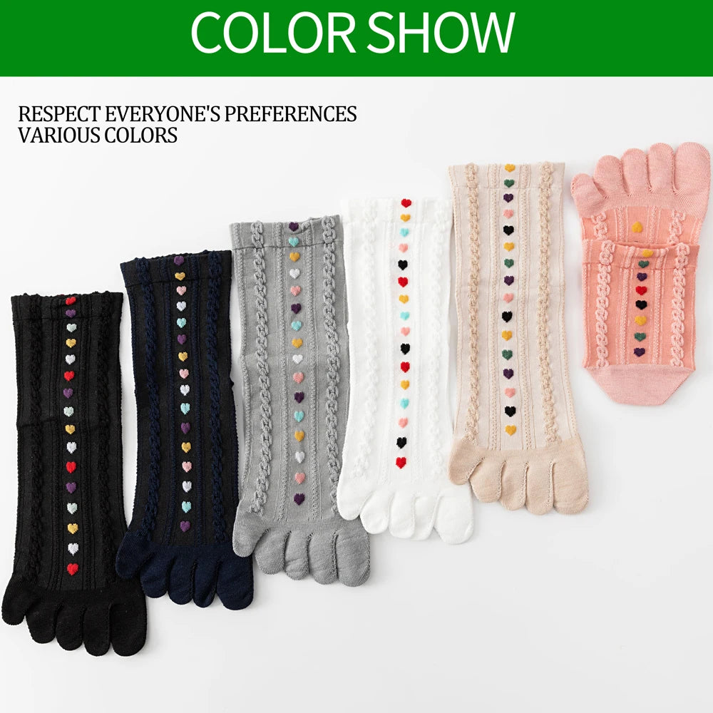 3 Pairs Womens Split Toe Mesh Ankle Socks With Heart