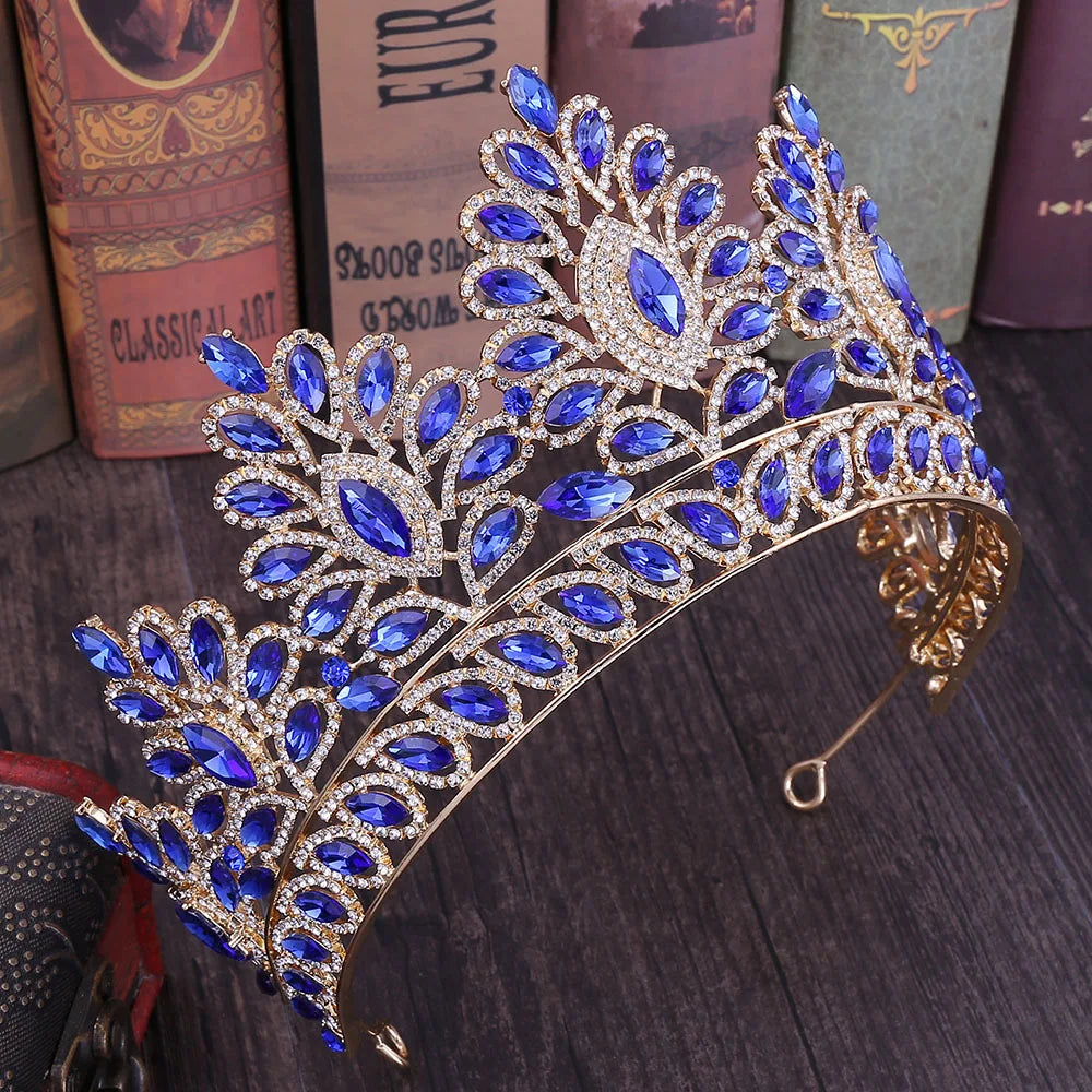 Luxury Bride Tiara - Baroque Crystal Crown with Rhinestones, Top-Rated Wedding Accessory Blue