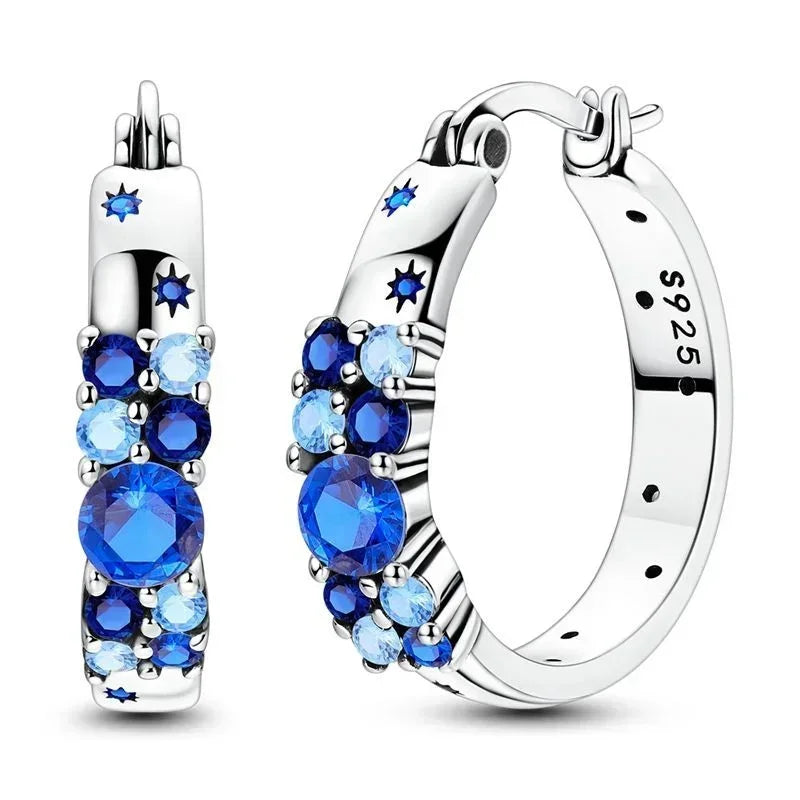 Luxury 925 Sterling Silver Chunky Hoop Earrings with Big Heart Zircon Accents for Women Wedding Party Jewelry Gifts