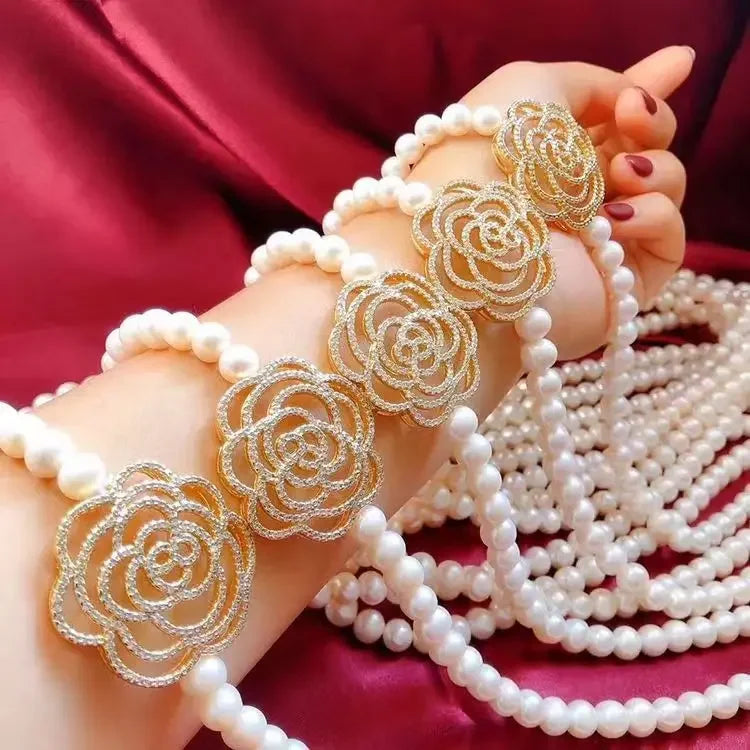 Luxury Camellia Pearl Necklace Long Versatile Sweater Chain for Women