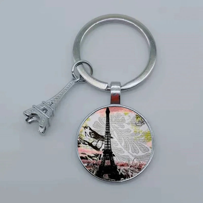 Paris Eiffel Tower Glass Pendant Keychain for Women with Artistic Design
