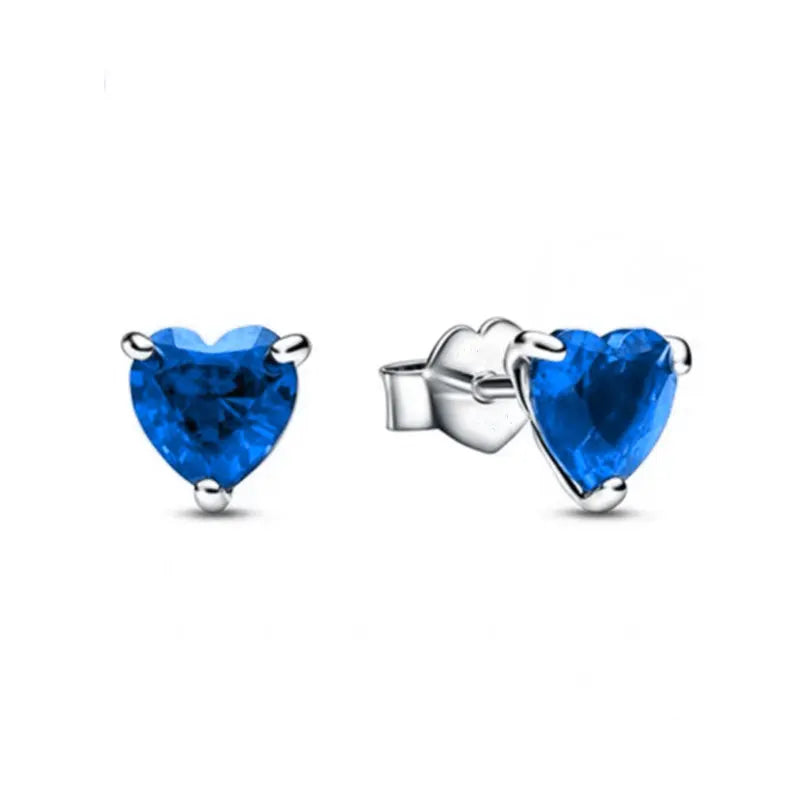 Heart Series Sterling Silver Stud Earrings with Colorful Zircon Stones for Women Fashion