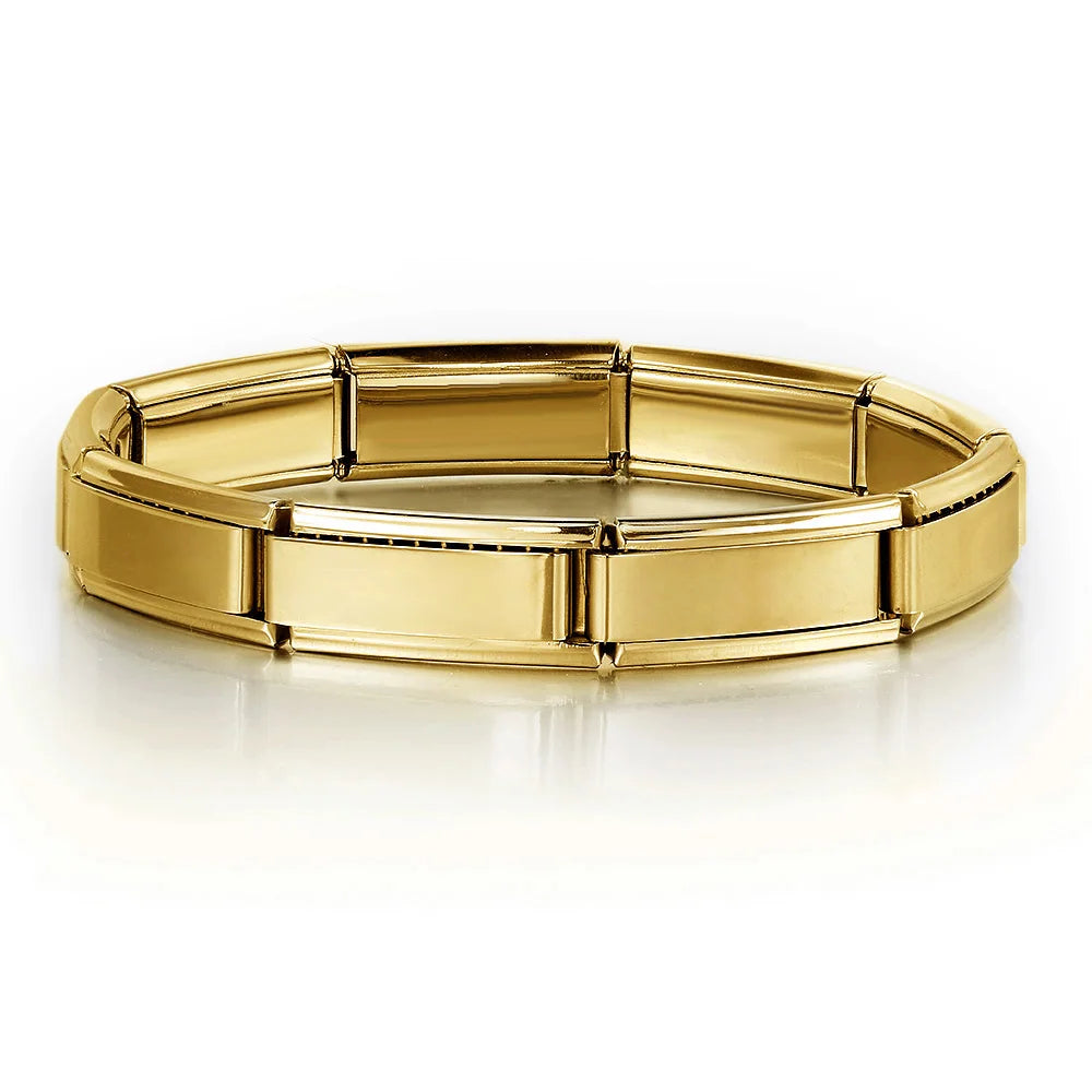 Elegant Gold-Tone Unisex Charm Bracelet Italian Link Stainless Steel 9mm