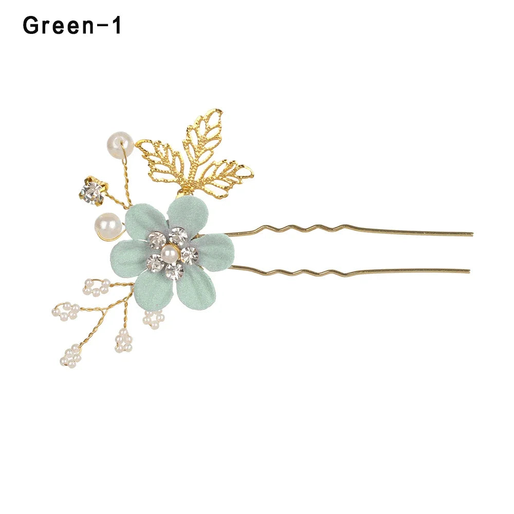 Luxury Crystal Crown Hair Combs - Elegant Bridal Clips with Leaf Design green 1