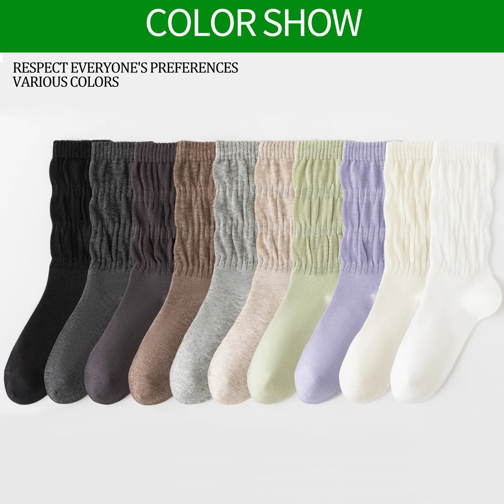 Womens Breathable Mid Calf Cotton Socks Elastic Wave Cuff