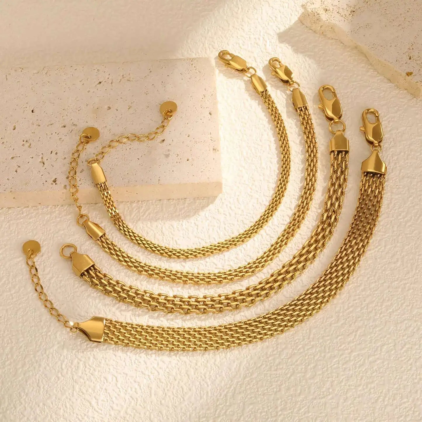 Gold Plated Italian Mesh Link Chain Bracelet for Women - Non Tarnish Stainless Steel Jewelry Gift