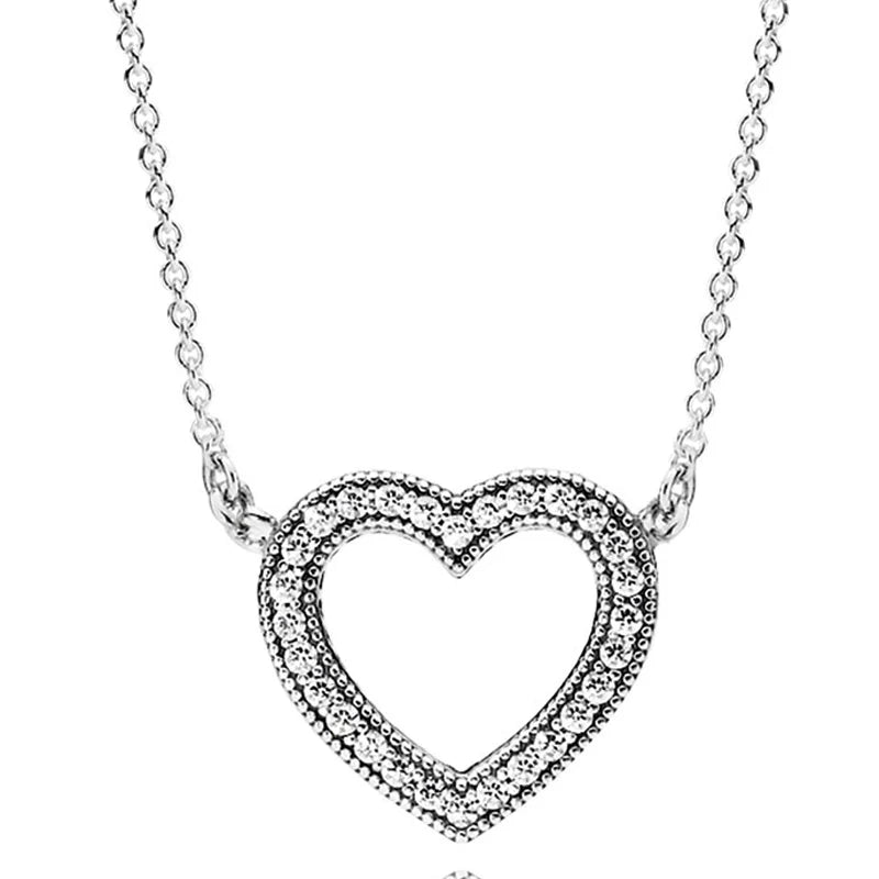 New 925 Sterling Silver Rose Gold Loving Hearts Necklace and Earrings Jewelry Set with Crystal for Women Birthday Gift
