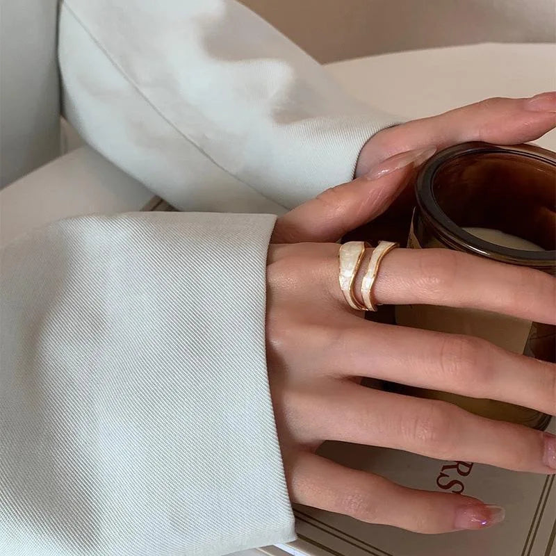 Vintage Gold Geometric Adjustable Ring Elegant Enamel Jewelry for Women Adjustable 1