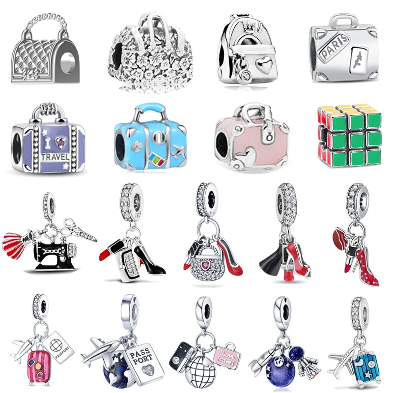 925 Sterling Silver Travel-Themed Charm Beads for Bracelets