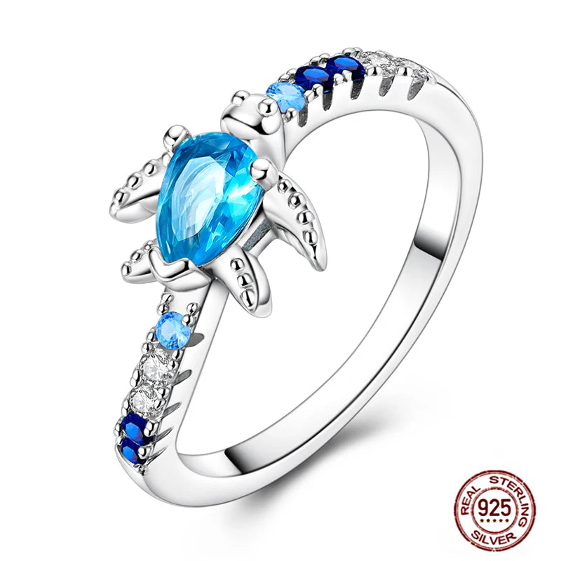 Hot Blue Zircon Rings for Women in 925 Sterling Silver Sparkling Star and Moon Design Elegant Heart Wedding Jewelry LLTR240