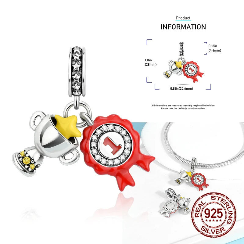 Elegant 925 Sterling Silver School Charm Beads for DIY Bracelet Jewelry