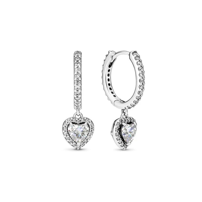 European 925 Silver Heart Shaped Earrings with Pink Red Green Zircon for Women Exquisite Holiday Jewelry Gifts