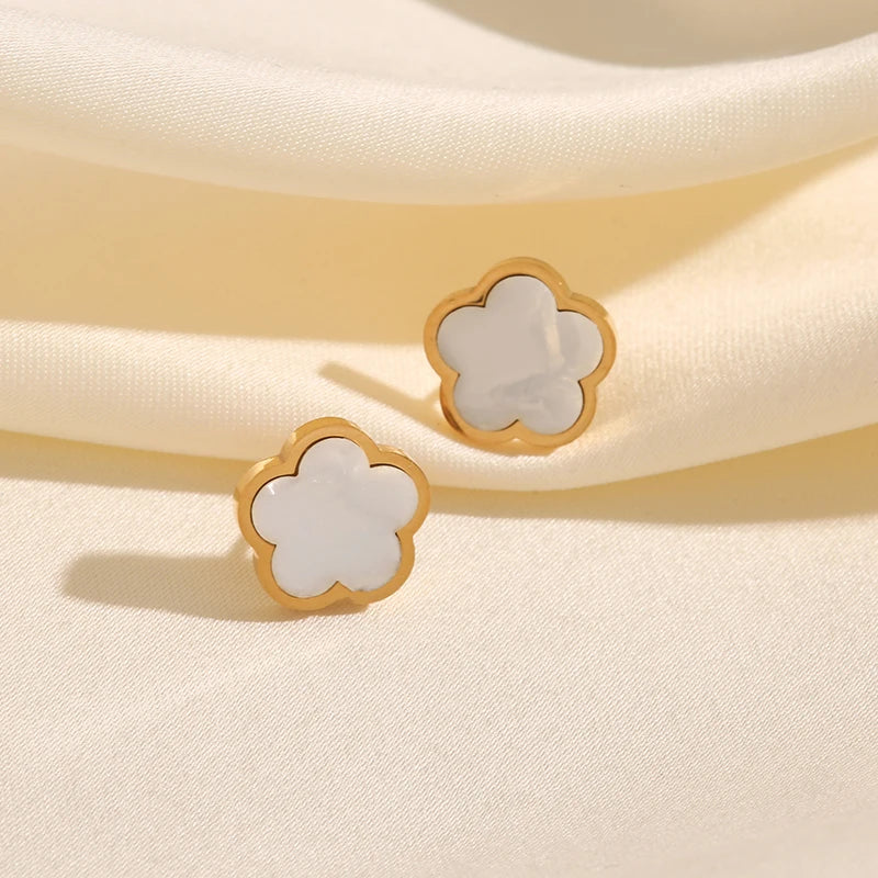 Ganemly 316L Stainless Steel Black Five Leaf Clover Stud Earrings for Women Trendy Waterproof Ear Jewelry Gift