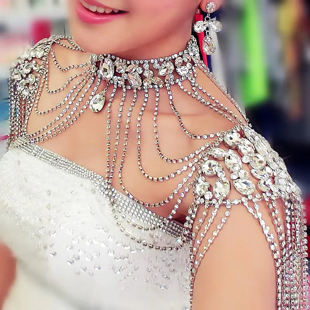 Bridal Bliss Crystal Chain Tassel Shoulder Strap Necklace
