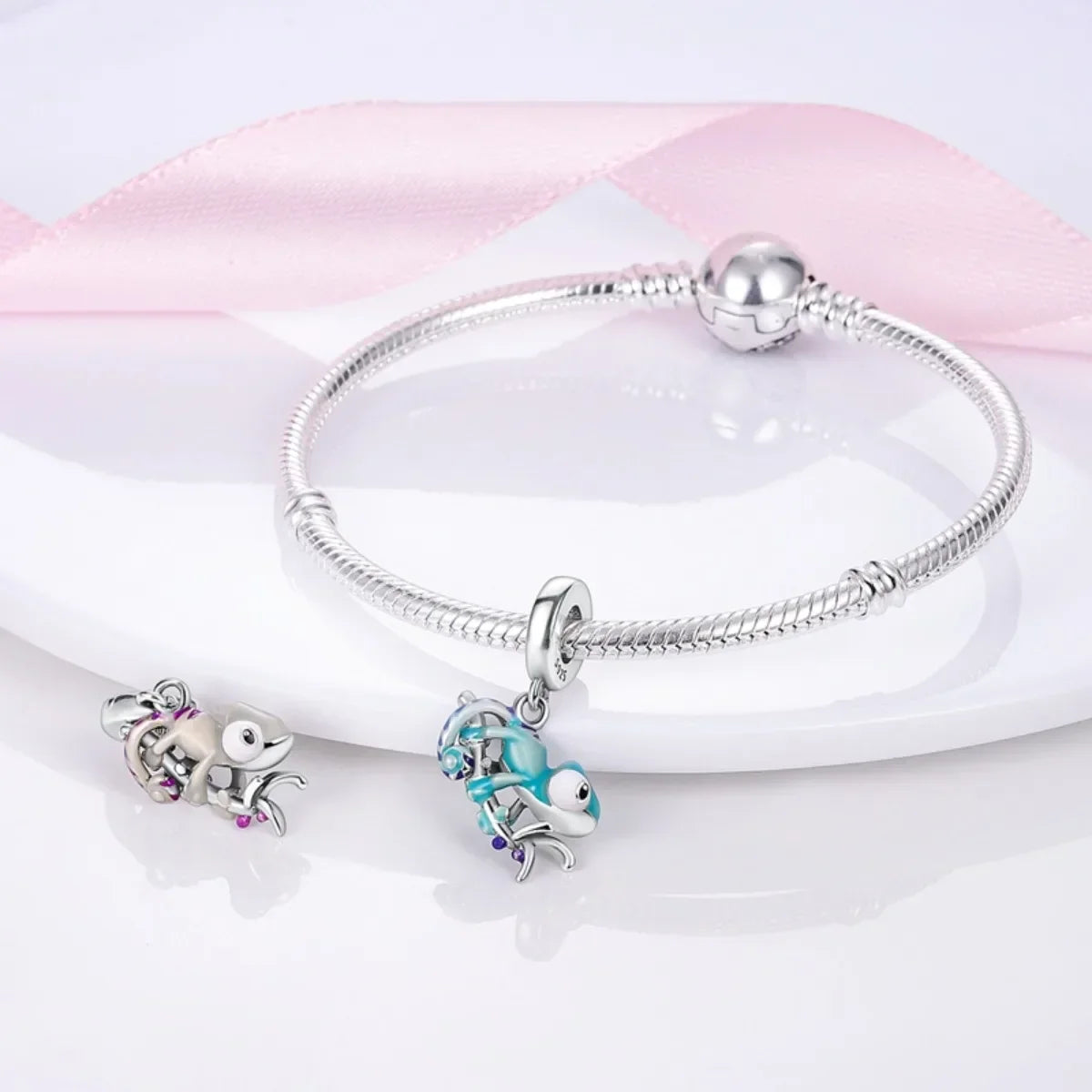 925 Sterling Silver Dangle Charm Chameleon Firefly Ring Earrings Bead Charms for DIY Bracelet Fine Jewelry