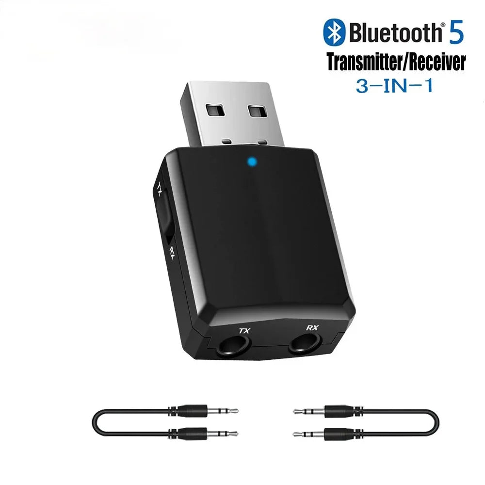 CMAOS Bluetooth 5.0 3 in 1 USB Transmitter Receiver Adapter with 3.5mm AUX for TV PC Headphones and Home Stereo Audio