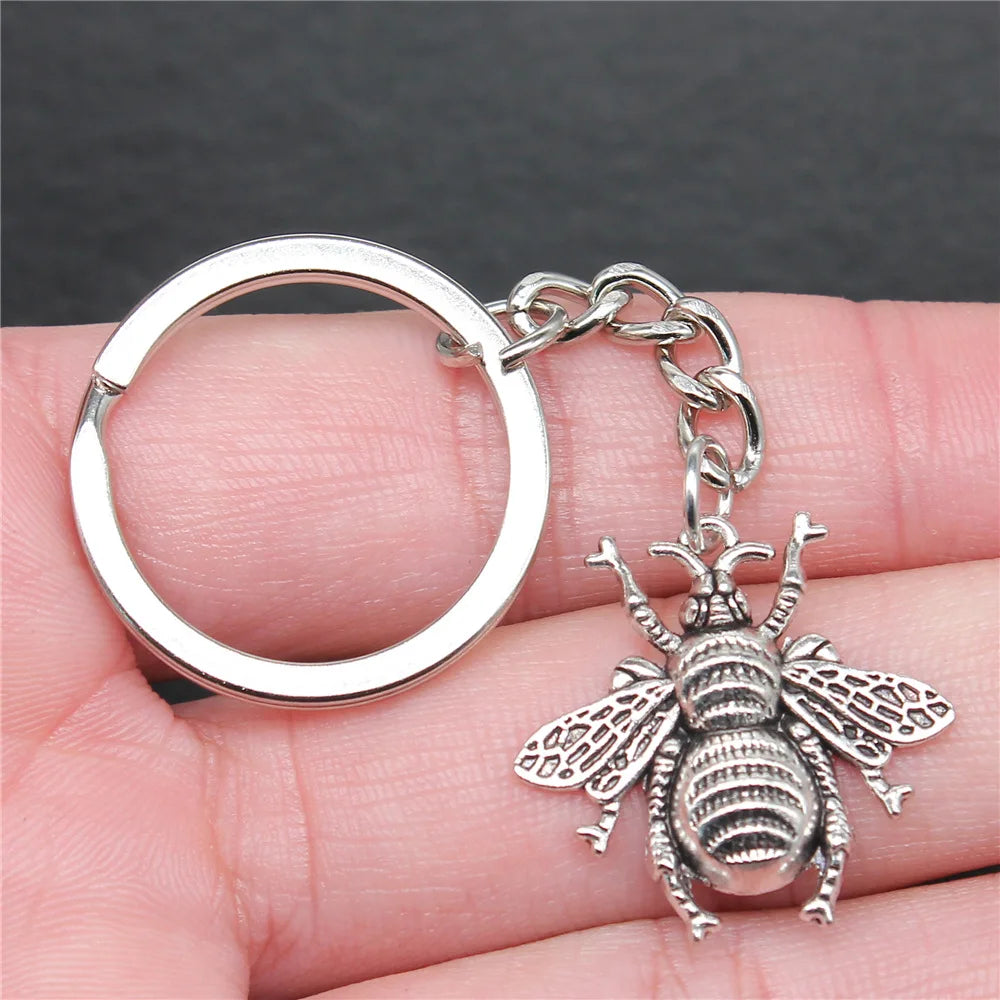 Vintage Bee Pendant Keychain for Men in Antique Bronze and Silver