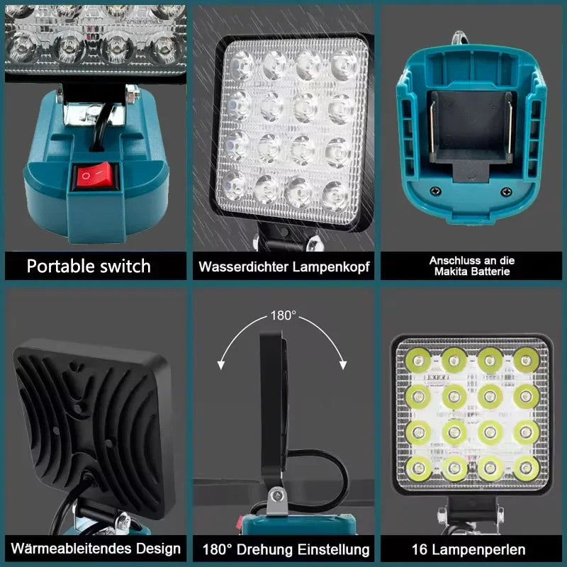 For Makita 14.4V 18V Li Ion Battery Lantern 3 Inch Cordless LED Work Light Camping Emergency Spotlight