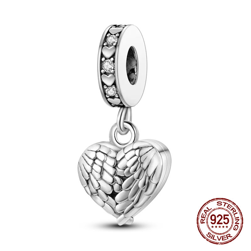 Inlaid Zircon Heart Charm Beads 925 Sterling Silver Dangle for Bracelets SMC2975