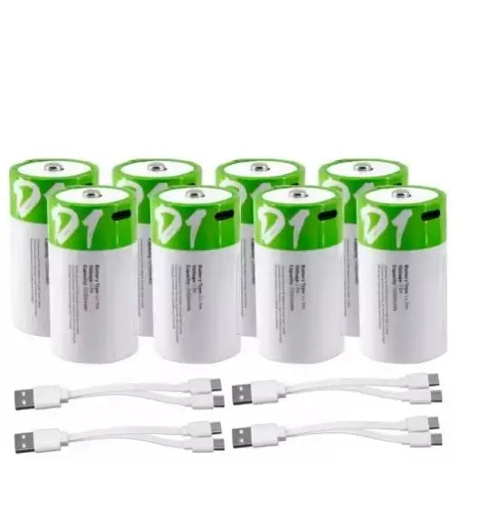 1# USB 1.5V Rechargeable D Size LR20 Li-ion Battery with Type-C Cable D1 8B 4 lines