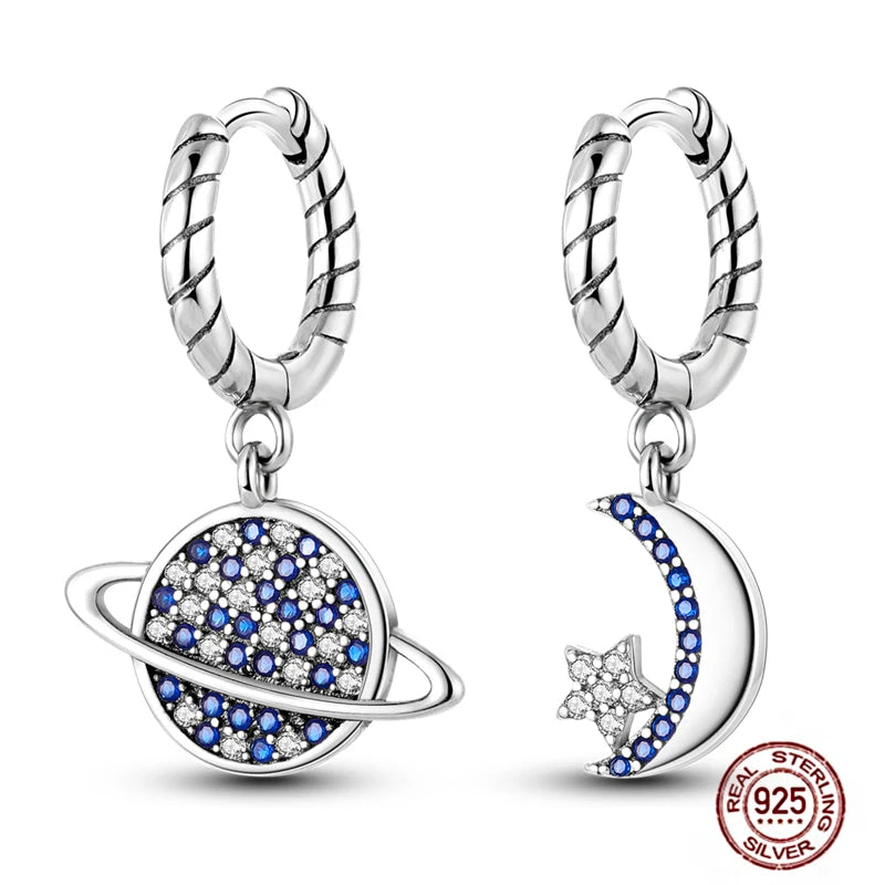 Blue Zircon 925 Sterling Silver Hoop Earrings Star Moon Butterfly Jewelry LTE131