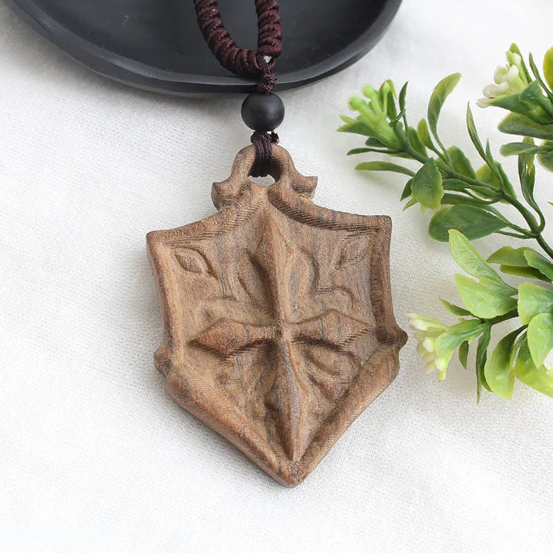 Vintage Long Sweater Chain Necklace for Women with Handmade Sandalwood Pendants in Ethnic Style