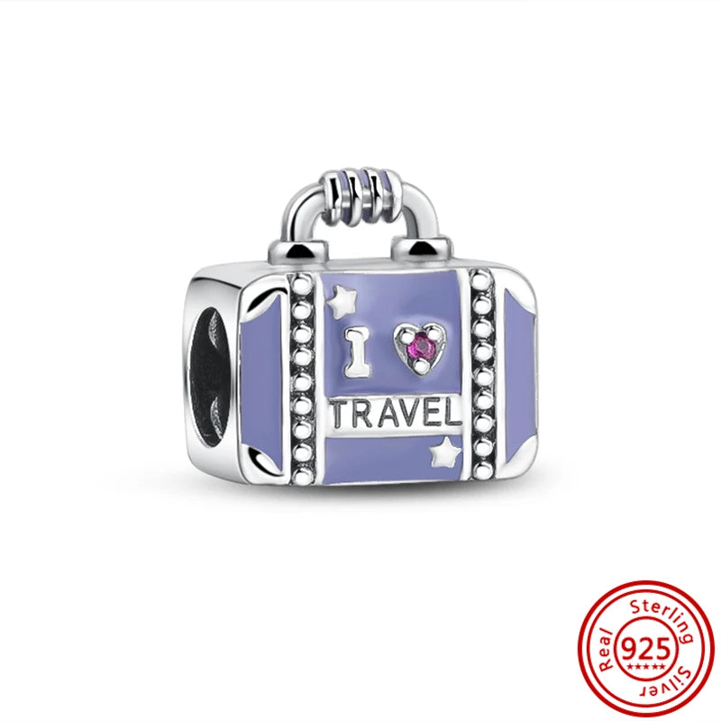 925 Sterling Silver Travel-Themed Charm Beads for Bracelets RS162