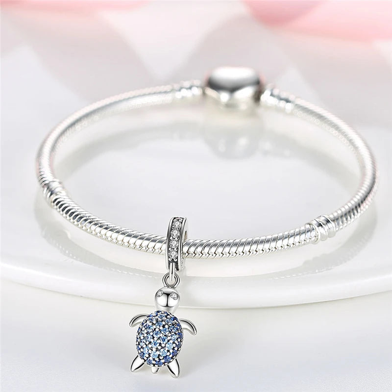 925 Sterling Silver Sea Turtle Dangle Charm For Bracelet