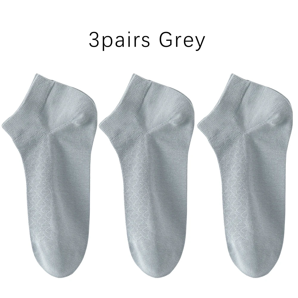 Men Cotton Ankle Socks 3 Pairs Breathable Mesh Lightweight
