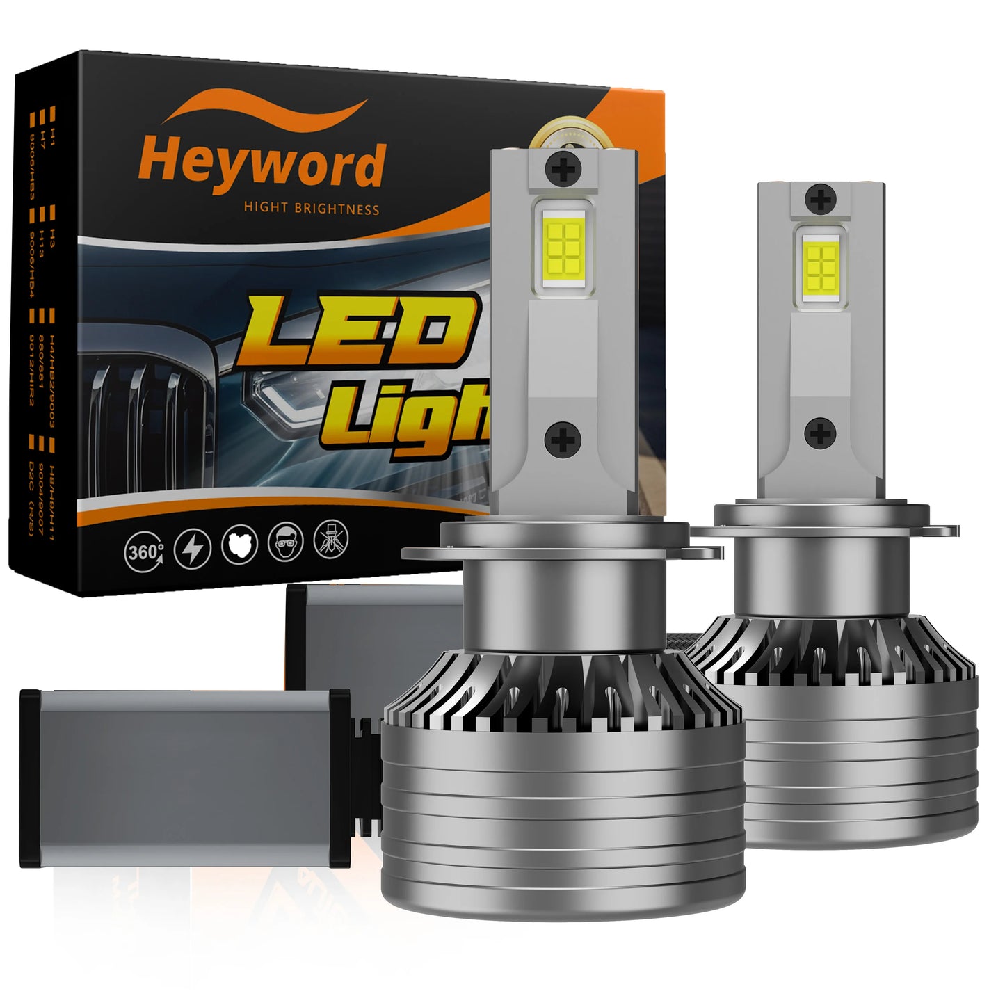Heyword 2Pcs 4300K Canbus Led Headlight Bulbs H7 H4 H11