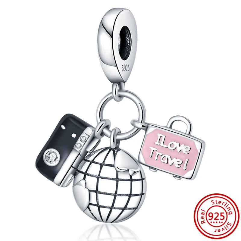 925 Sterling Silver Travel-Themed Charm Beads for Bracelets BK307