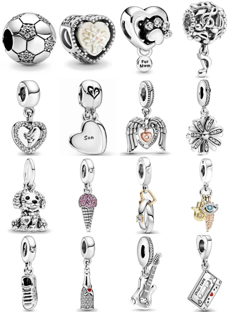 Spring Charms 925 Silver Football Mother Son Dog Pendant Bead Jewelry for European Bracelets and Necklaces