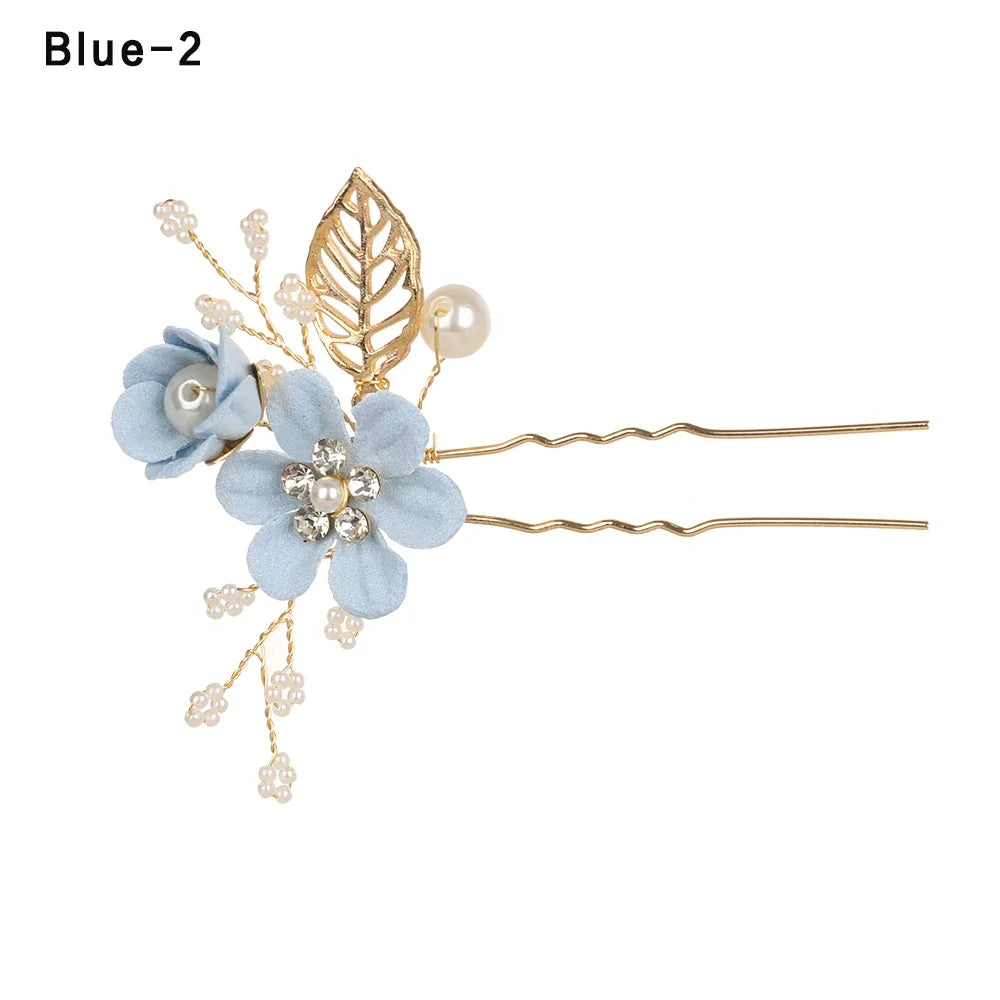 Luxury Crystal Crown Hair Combs - Elegant Bridal Clips with Leaf Design blue 3