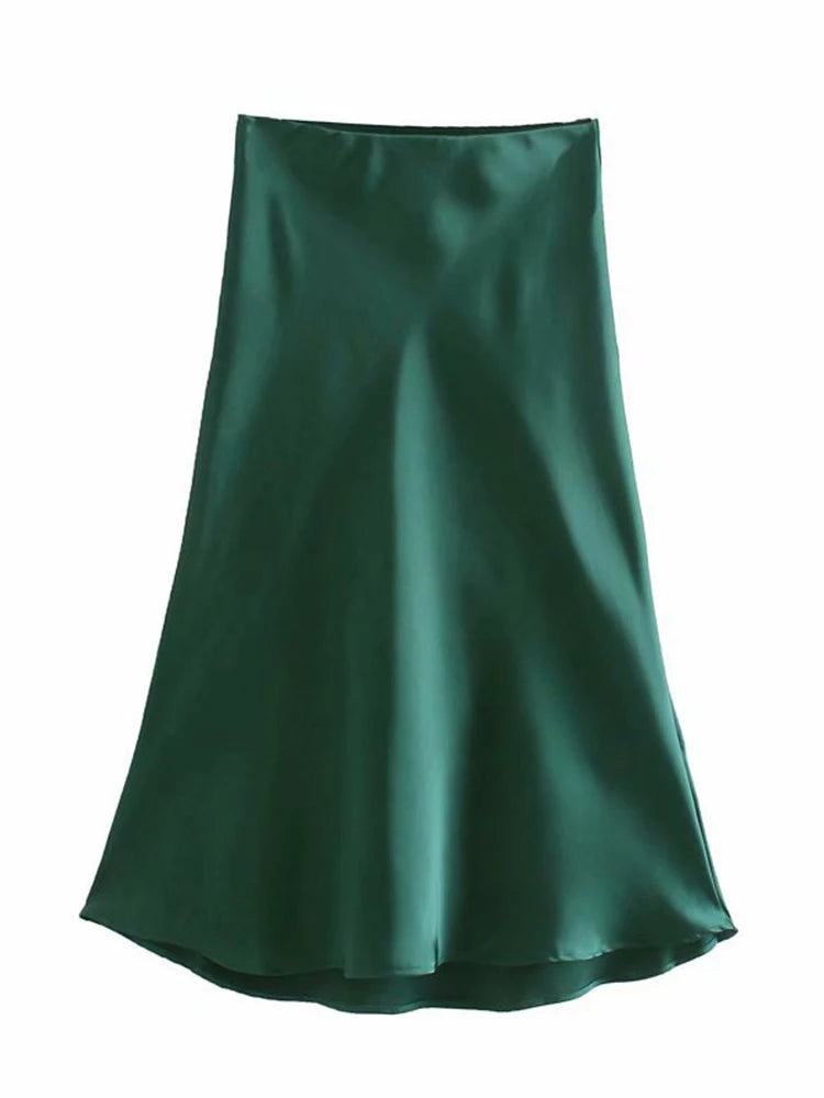Satin A Line Skirt With Elastic Waist For Women Summer