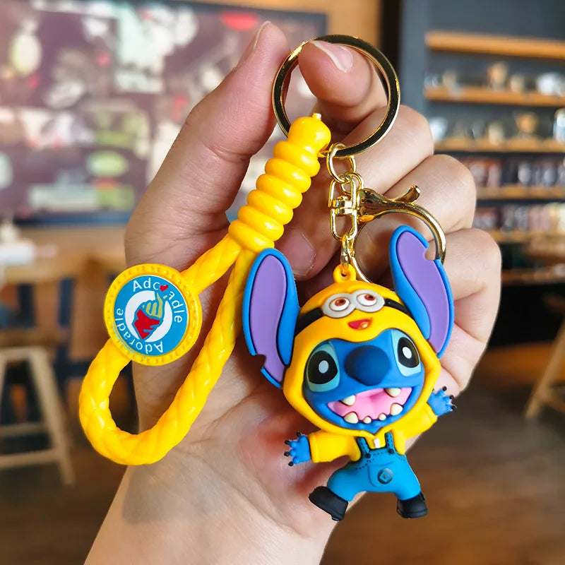 Kawaii Anime Disney Keychain Set Featuring Mickey Mouse, Minnie, Lilo & Stitch