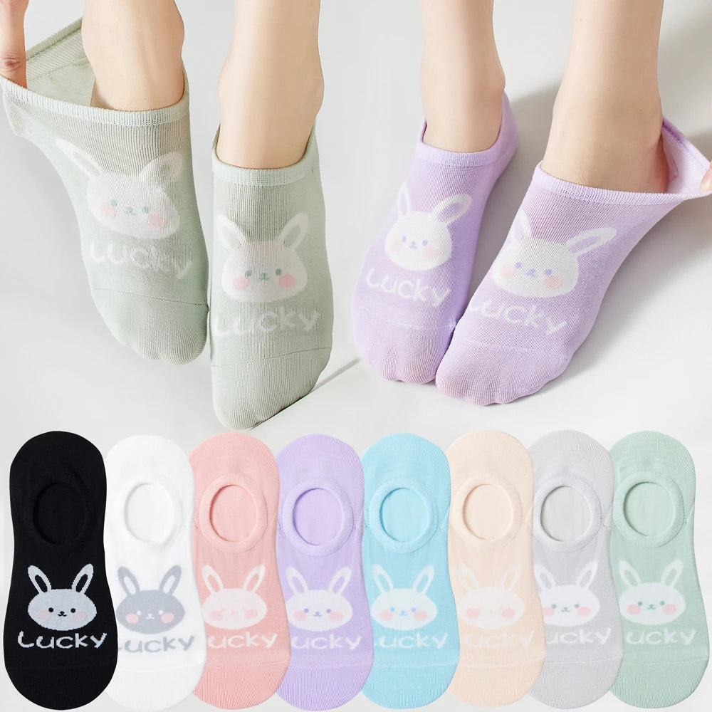 Kawaii Rabbit No Show Socks For Women 3 Pairs Cotton