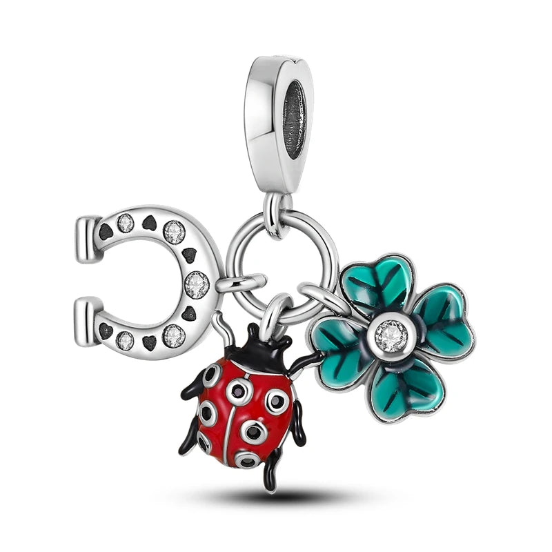 Silver Plated Travel Sunflower Lucky Charms Dangle Pendant Fit Original Pandora Bracelet DIY KTC249