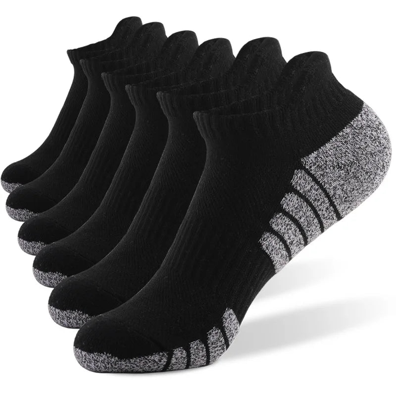 6 Pairs Mens Running Socks Terry Cushion Non Slip 35 To 47