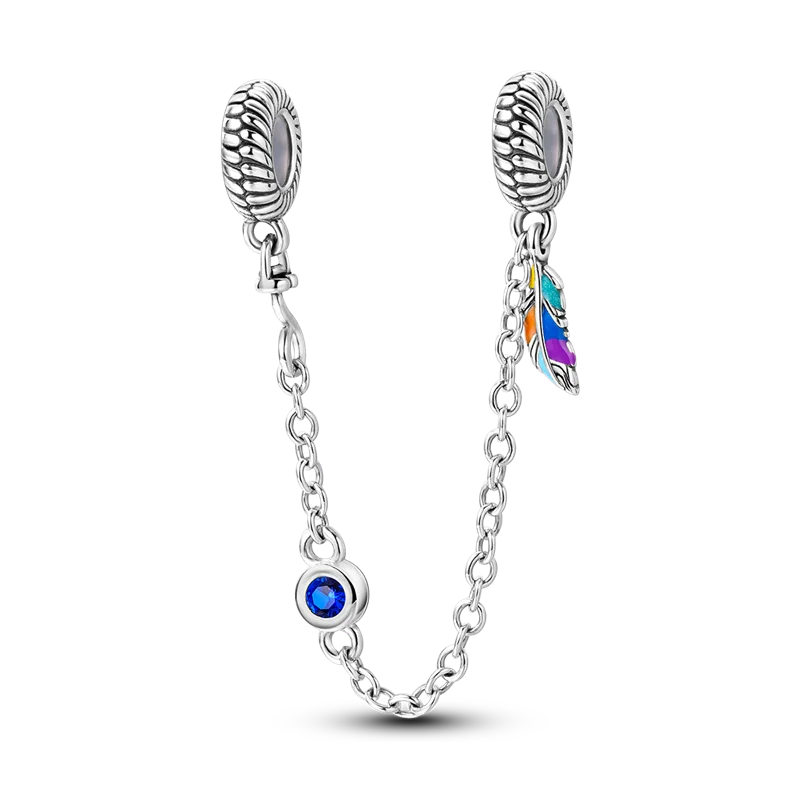 Silver Plated Eternal Symbol Charms with Luminous Star Beads and Love Dangle Safety Chain for DIY Jewelry