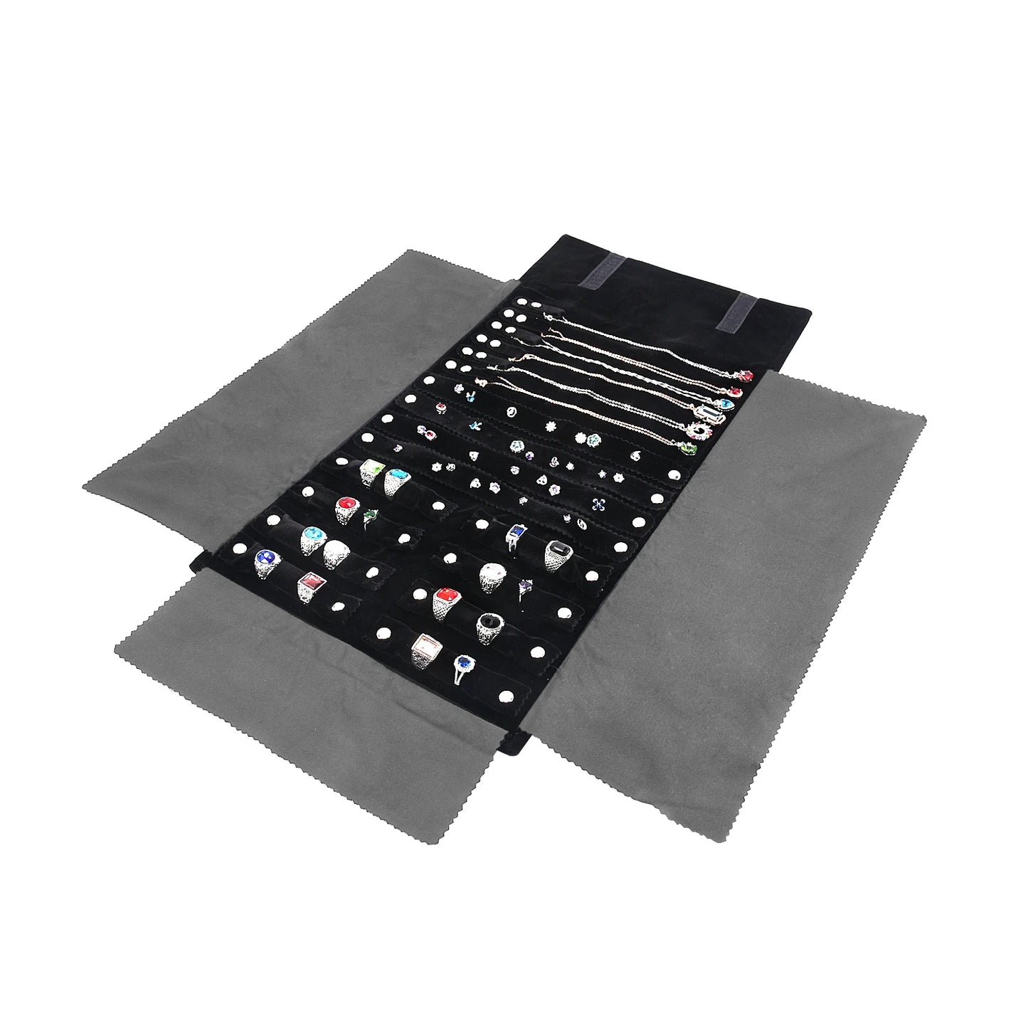 Elegant Velvet Travel Jewelry Organizer Roll For Necklaces Bracelets Rings