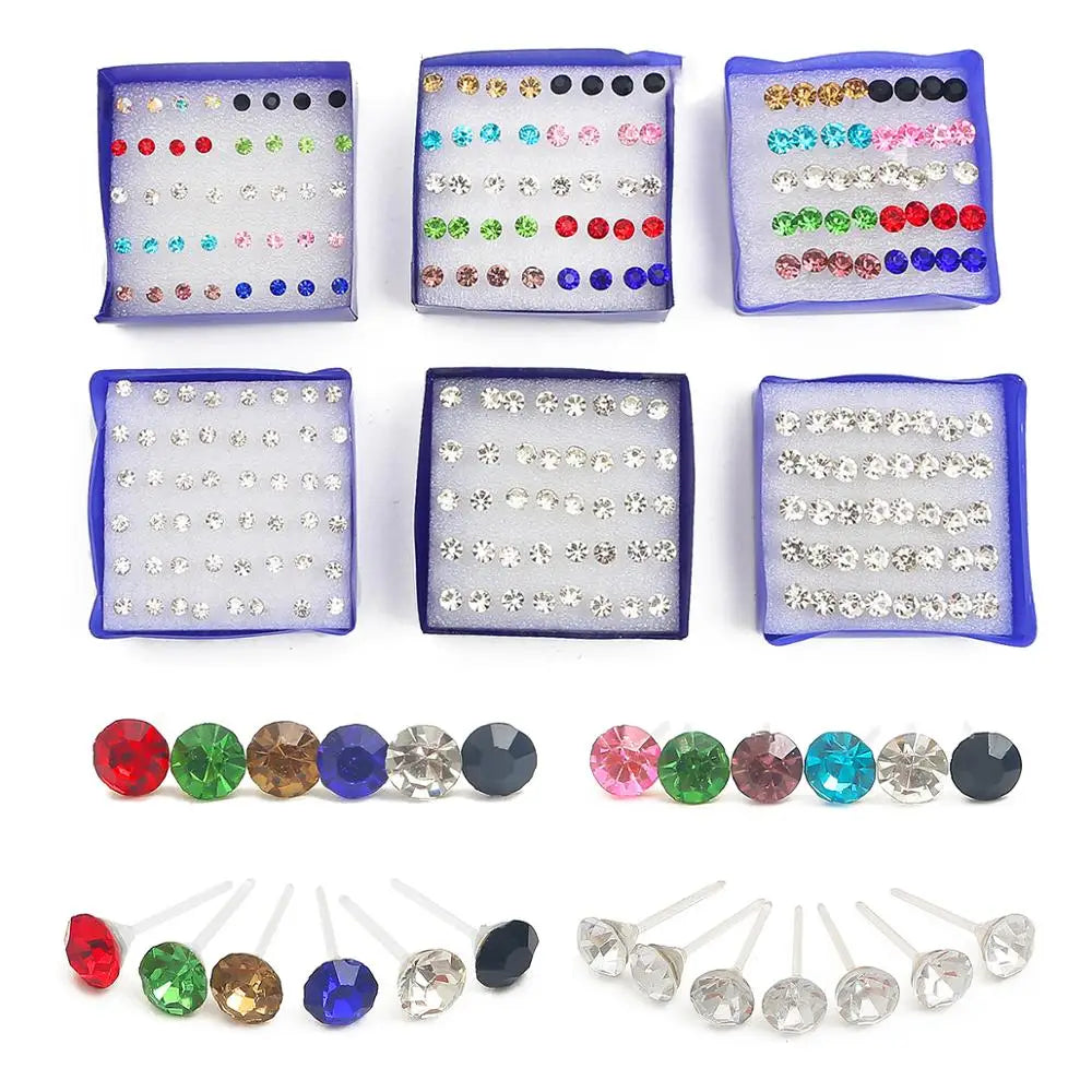 20 Pair Set Women Girls Rhinestone Crystal Stud Earrings Elegant Daily Wear Jewelry Gift