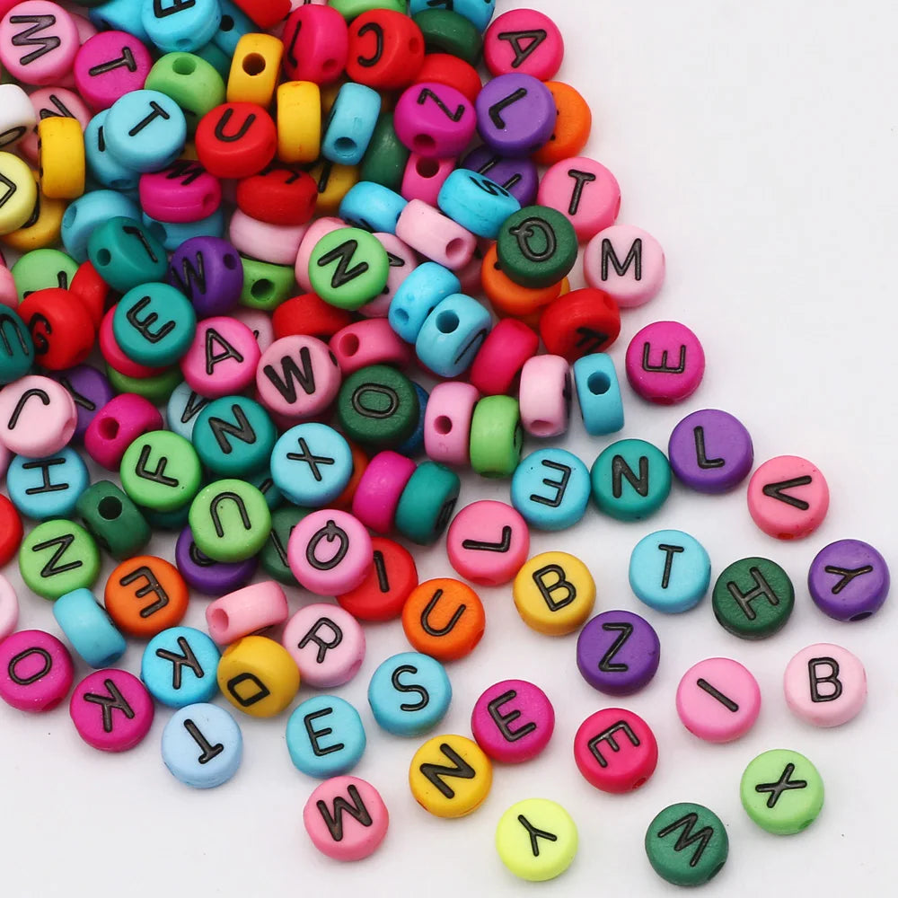 Gold Color Acrylic Spacer Beads with Black Letter Charms for Jewelry Making and DIY Crafts