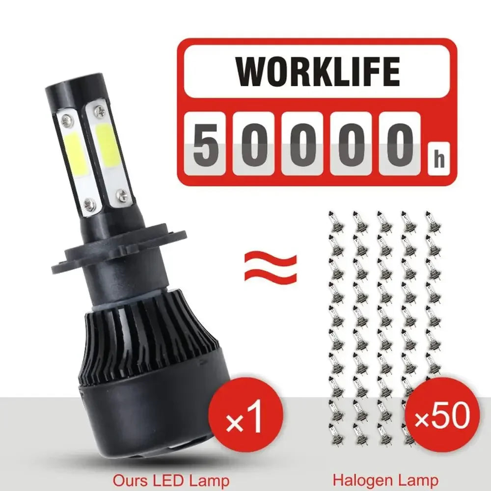 2Pcs Universal LED Car Headlight Bulbs 4 Sides COB Chip 6500K 100W 20000LM High Brightness Fog Light Replacement