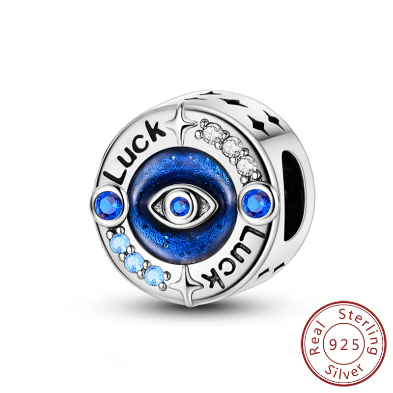 925 Sterling Silver Charms Pendant Set for Bracelets Angel Devil's Eye Fatima's Hand Cross Women's Jewelry Gift KTC1130